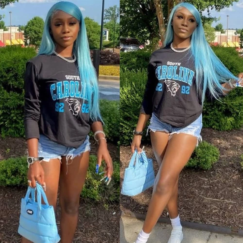 Lezaxiu Blue Lace Front Wigs - Pre Plucked, Wear and Go, Glueless, Long Straight, Light Blue, Heat Resistant Synthetic Lace Front Wigs for Black Women