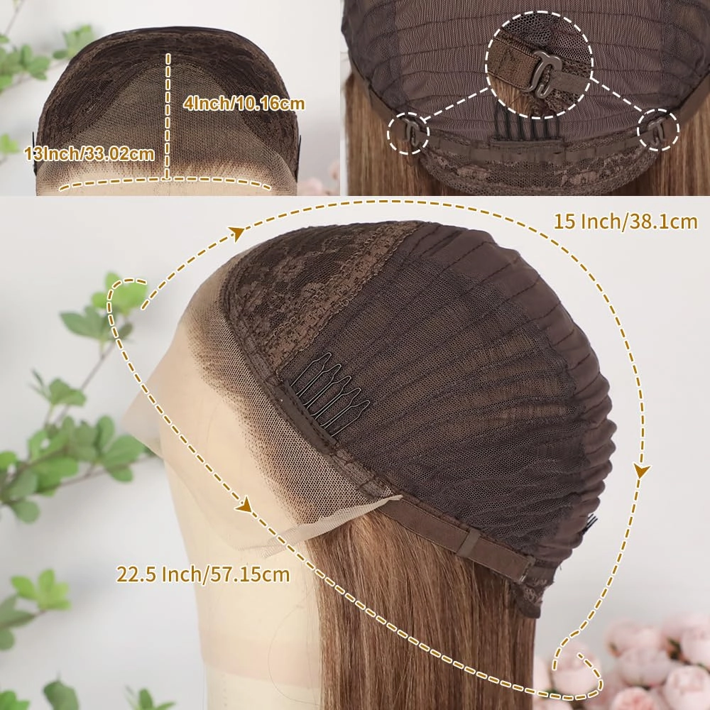 Lezaxiu Brown Lace Front Wig Pre Plucked Ready to Wear Wigs Glueless Auburn Brown Wigs Long Straight Hair Wig Heat Resistant Synthetic Lace Front Wigs for Fashion Women Natural Hairline