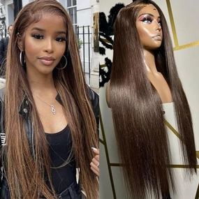 Lezaxiu Brown Lace Front Wig Pre Plucked Ready to Wear Wigs Glueless Auburn Brown Wigs Long Straight Hair Wig Heat Resistant Synthetic Lace Front Wigs for Fashion Women Natural Hairline
