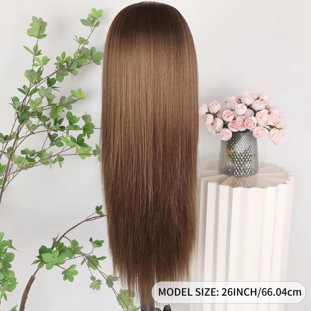 Lezaxiu Brown Lace Front Wig Pre Plucked Ready to Wear Wigs Glueless Auburn Brown Wigs Long Straight Hair Wig Heat Resistant Synthetic Lace Front Wigs for Fashion Women Natural Hairline