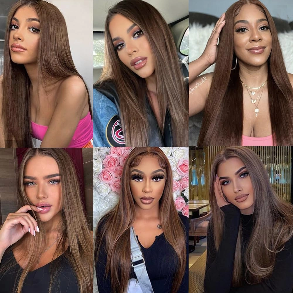 Lezaxiu Brown Lace Front Wig Pre Plucked Ready to Wear Wigs Glueless Auburn Brown Wigs Long Straight Hair Wig Heat Resistant Synthetic Lace Front Wigs for Fashion Women Natural Hairline