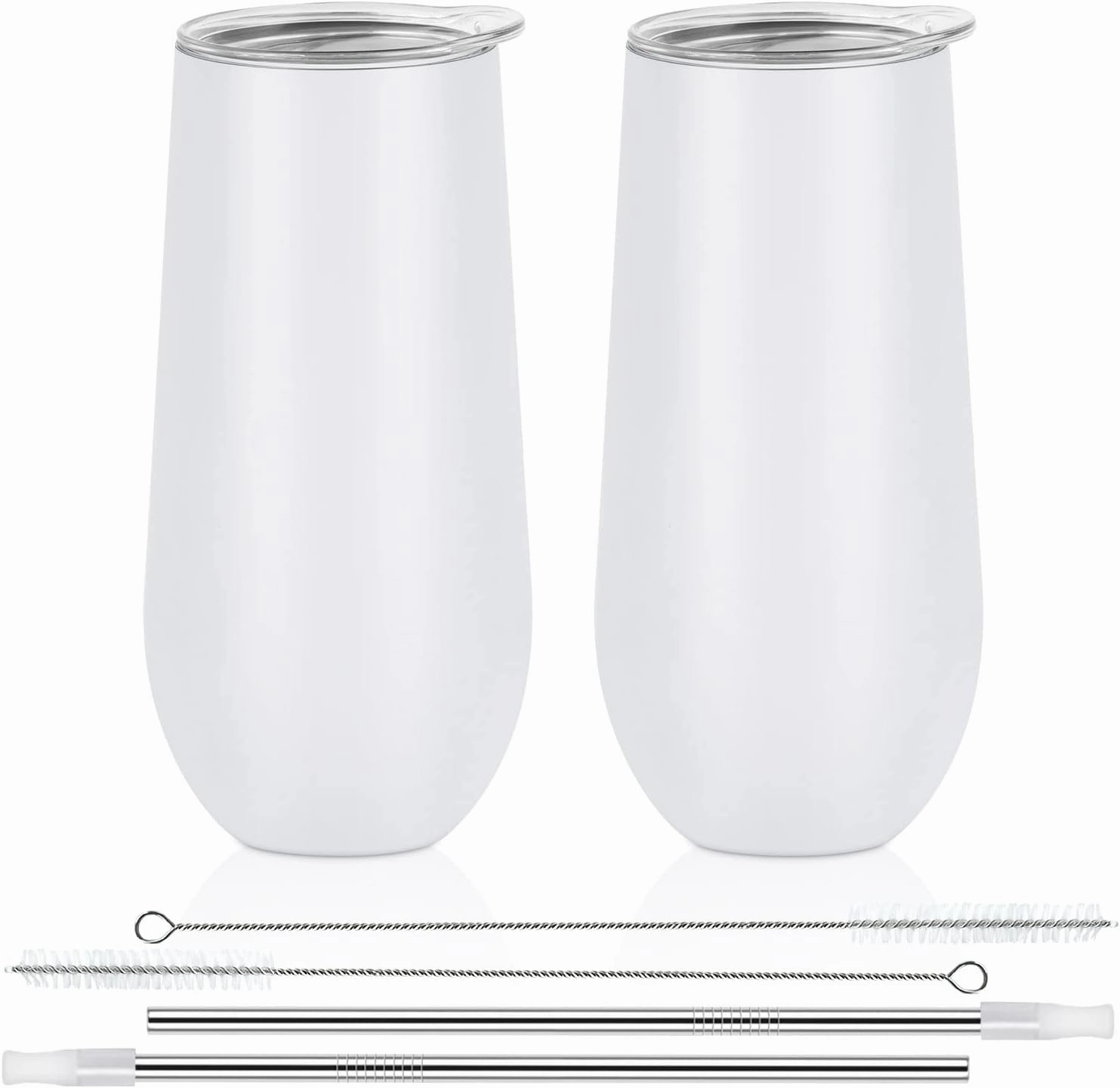 Lifecapido 2 Pack Insulated Stainless Steel Tumblers, 12oz Stemless Flutes, Insulated Champagne Glass for Birthday Party Wedding Christmas (White)
