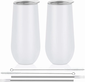 Lifecapido 2 Pack Insulated Stainless Steel Tumblers, 12oz Stemless Flutes, Insulated Champagne Glass for Birthday Party Wedding Christmas (White)