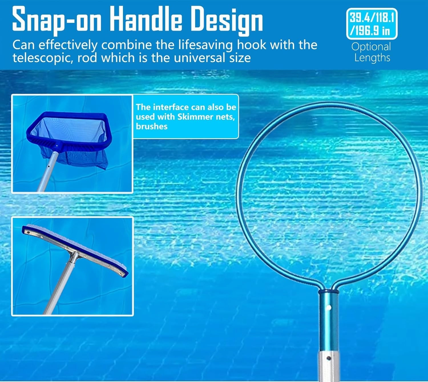 Lifesaving Pole Rescue Pole White Anti Slip Handle, Aluminum Round Hook Pole for Water Parks, Vacation Villages, Special Saving Equipment for Struggling Swimmers(H 1 m/3.3 ft)