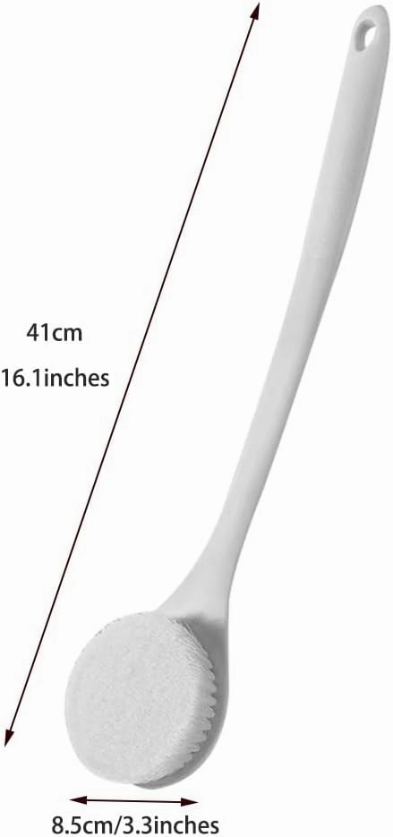 Lightweight PP Long Handle Bath Brush with Hanging Hole, Soft Nylon Bristle Body Scrubber, Deep Cleansing/Comfortable Massage(White)