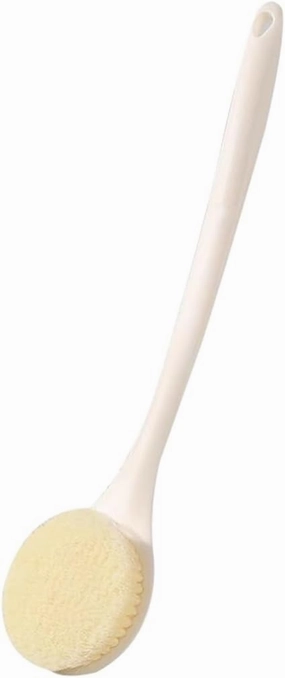 Lightweight PP Long Handle Bath Brush with Hanging Hole, Soft Nylon Bristle Body Scrubber, Deep Cleansing/Comfortable Massage(White)