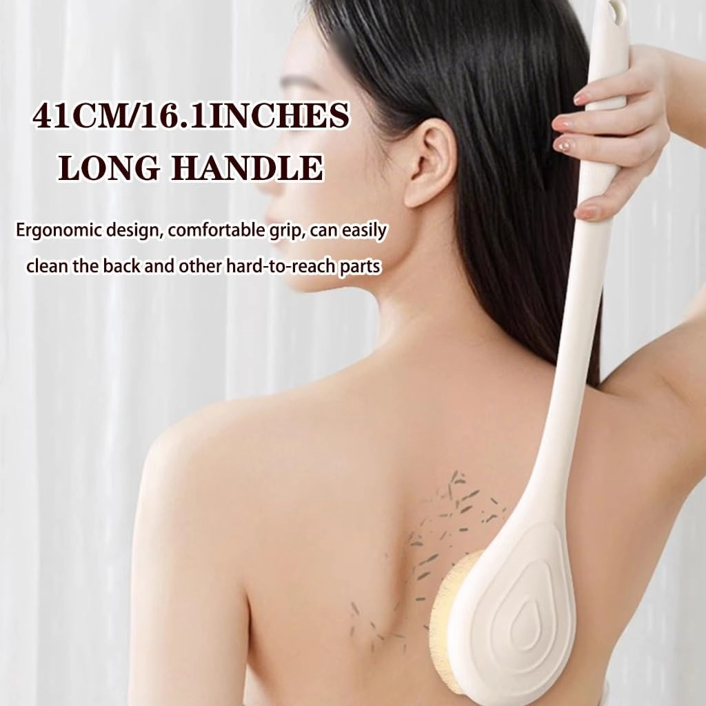 Lightweight PP Long Handle Bath Brush with Hanging Hole, Soft Nylon Bristle Body Scrubber, Deep Cleansing/Comfortable Massage(White)