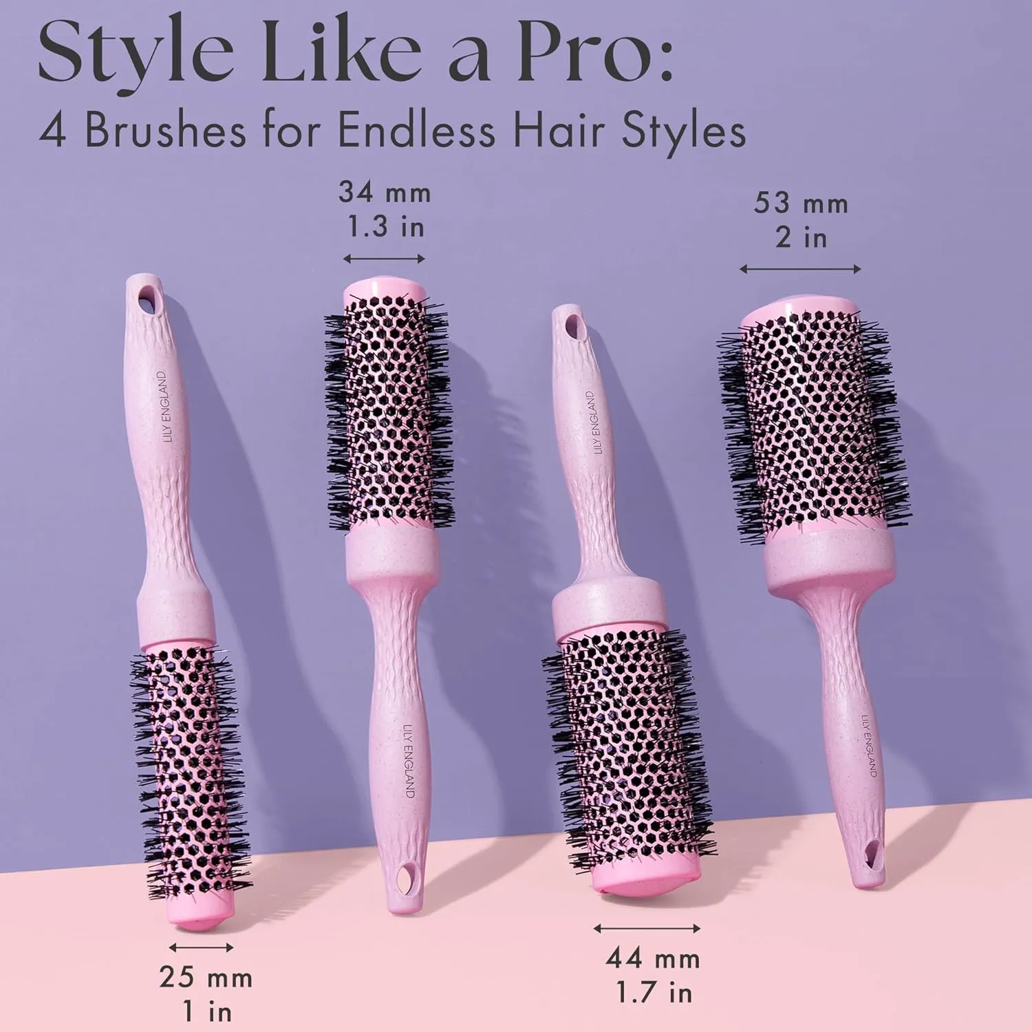 Lily England Round Blow Dry Brush Set for Women - Perfect for Voluminous Blowouts - Ceramic Ionic Technology - Luxury Gift for Her (Pink)