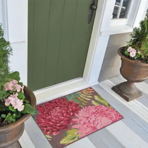 Liora Manne ESENCIA Indoor/Outdoor Power Loomed Latex Back Non Slip Mat - Traditional Graphic Botanical Floral Colorful (Mums Fuchsia) (2' x 2'10")