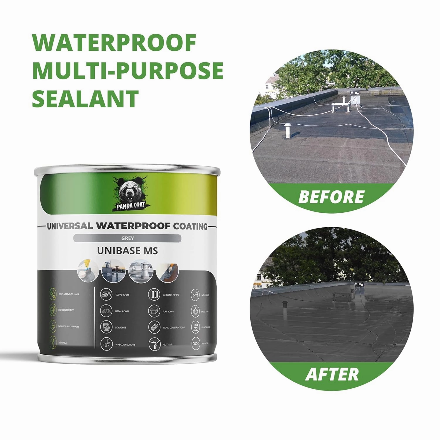 Liquid Rubber Universal Waterproof Sealant - Universal Sealant Indoor & Outdoor - Concrete, Metal & Wood, Flex Roof Leak & Metal Roof - Cold & Wet Weather - PandaCoat - Made in EU (42 Oz.)