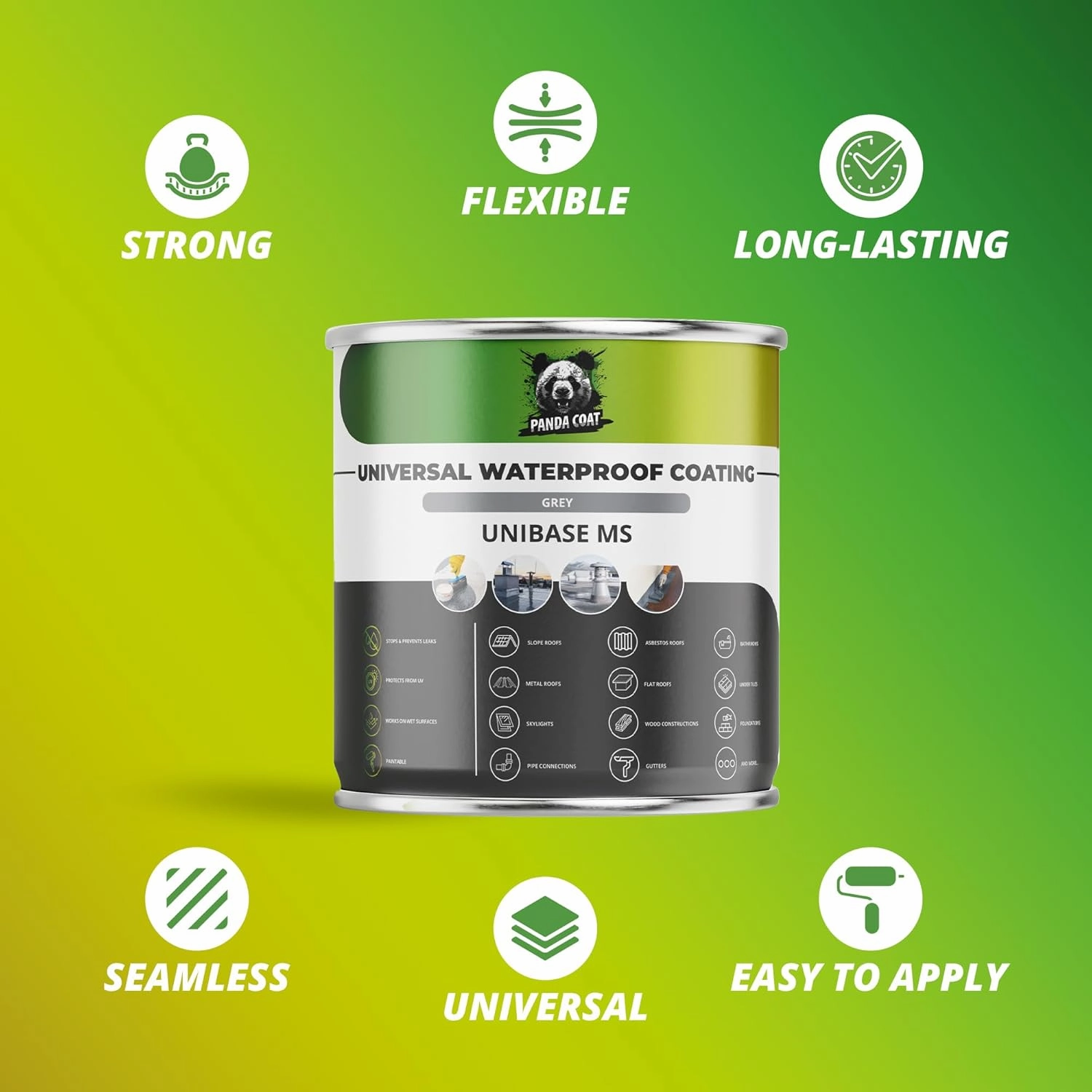 Liquid Rubber Universal Waterproof Sealant - Universal Sealant Indoor & Outdoor - Concrete, Metal & Wood, Flex Roof Leak & Metal Roof - Cold & Wet Weather - PandaCoat - Made in EU (42 Oz.)