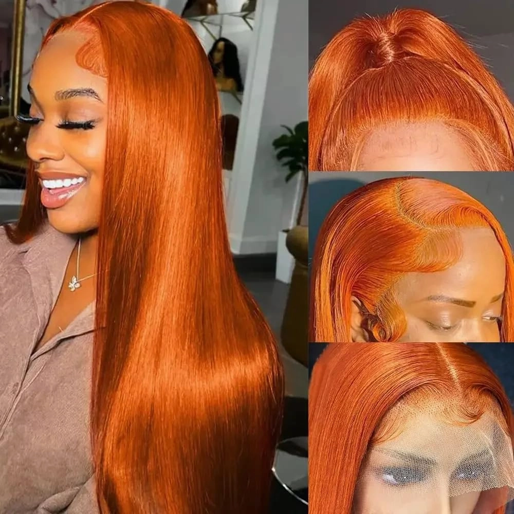 Long Ginger Orange Straight Lace Front Wigs Glueless Lace Wigs Synthetic Heat Resistant Fiber Hair Wig Natural Ginger Orange Color Straight Wig For Women 26 Inch