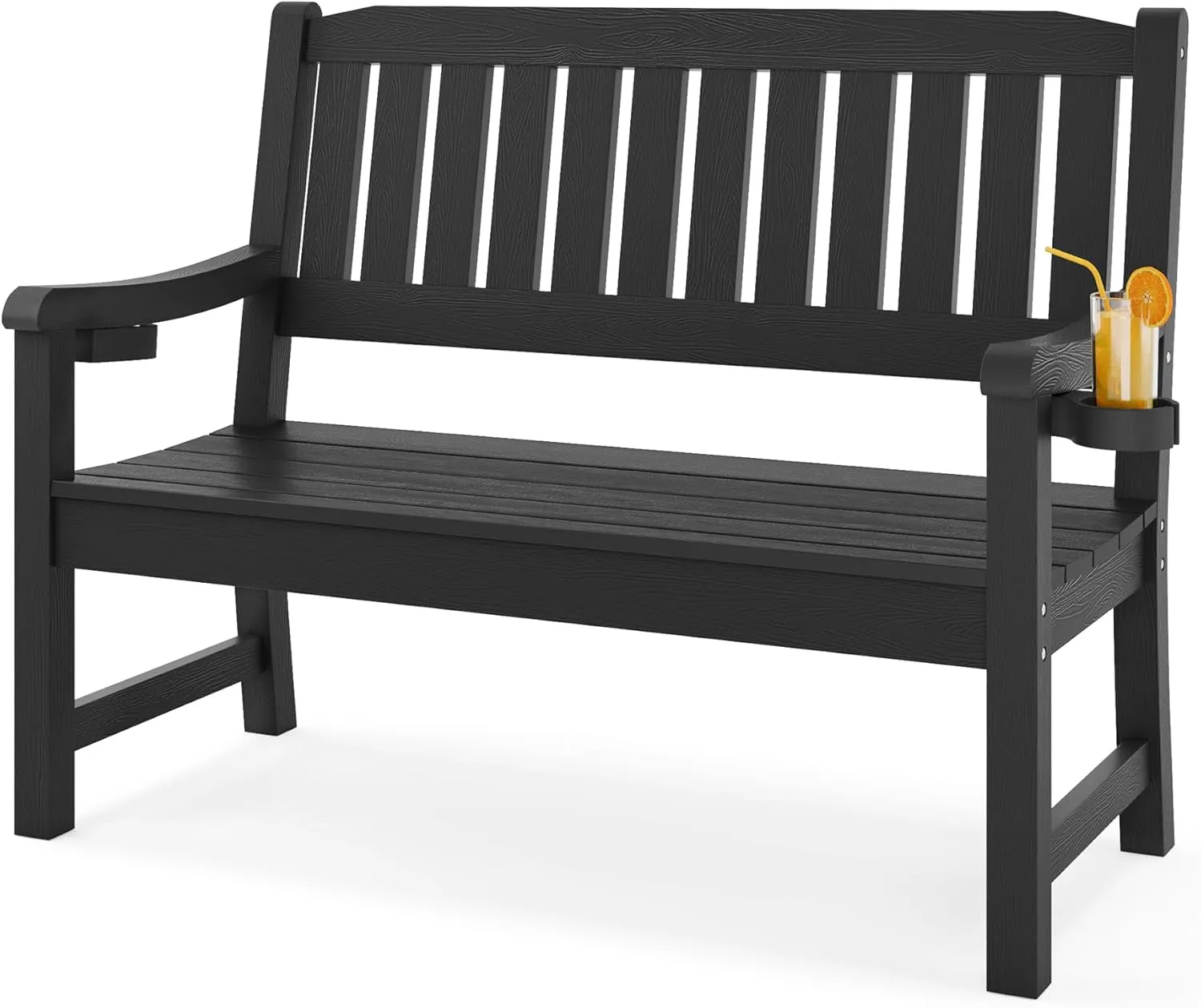LUE BONA Outdoor Bench, 2-Person HDPS Garden Bench, Outdoor Benches Weatherproof, All-Weather Fade/Rot Resistant Patio Bench for Park, Front Porch, Backyard (Black)