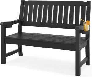 LUE BONA Outdoor Bench, 2-Person HDPS Garden Bench, Outdoor Benches Weatherproof, All-Weather Fade/Rot Resistant Patio Bench for Park, Front Porch, Backyard (Black)
