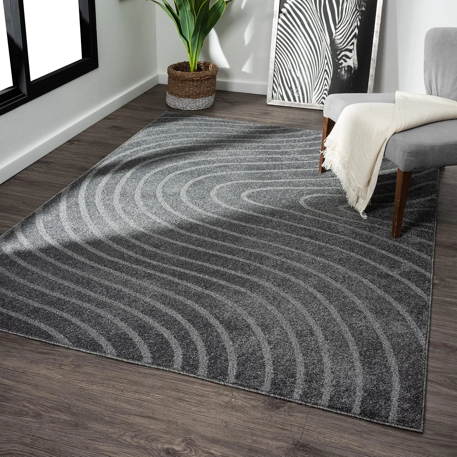 LUXE WEAVERS Modern Geometric Wave Anthracite 8x10 Area Rug