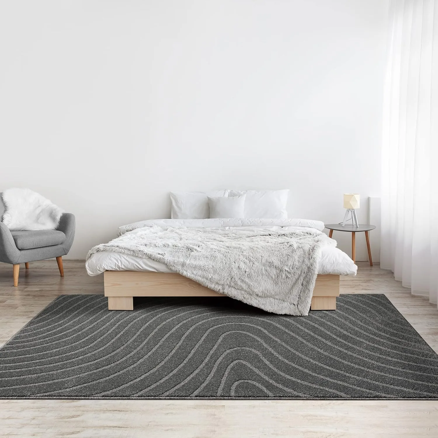 LUXE WEAVERS Modern Geometric Wave Anthracite 8x10 Area Rug