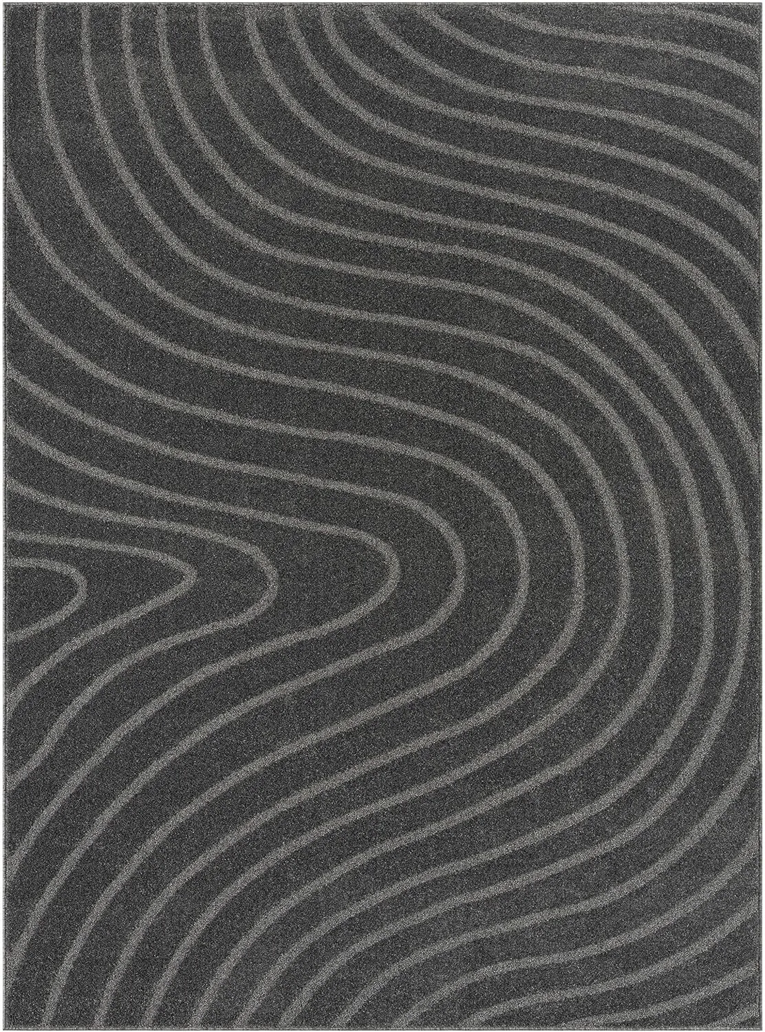 LUXE WEAVERS Modern Geometric Wave Anthracite 8x10 Area Rug