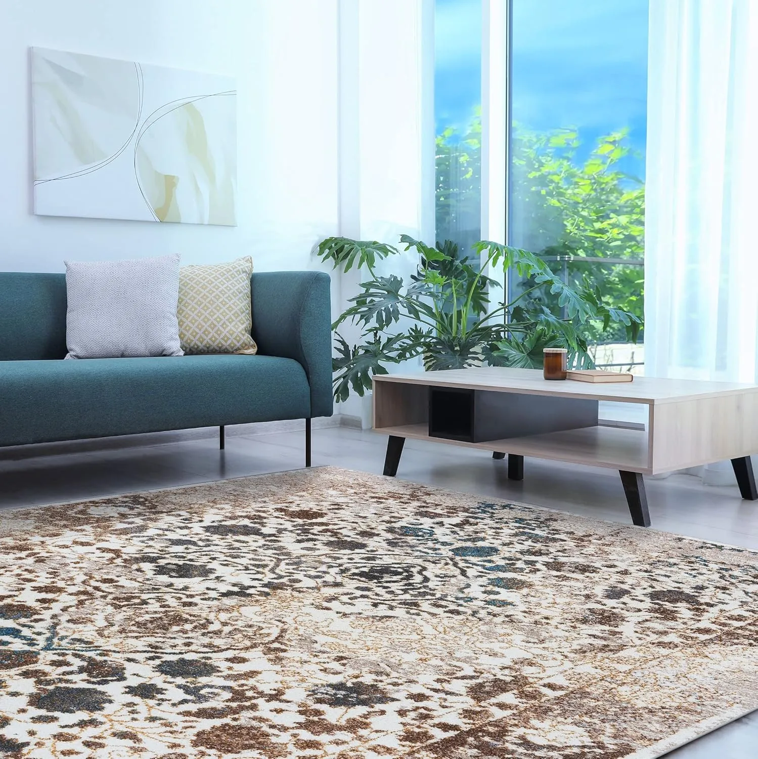 Luxe Weavers Rug Distressed Floral Oriental Area Rug, Non-Shedding Stain Resistant Rug, Cream 5x7 (6495 Cream 5x7 B)