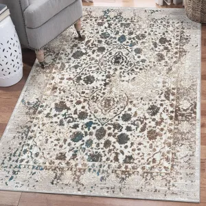 Luxe Weavers Rug Distressed Floral Oriental Area Rug, Non-Shedding Stain Resistant Rug, Cream 5x7 (6495 Cream 5x7 B)