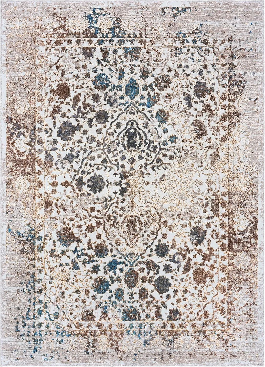 Luxe Weavers Rug Distressed Floral Oriental Area Rug, Non-Shedding Stain Resistant Rug, Cream 5x7 (6495 Cream 5x7 B)