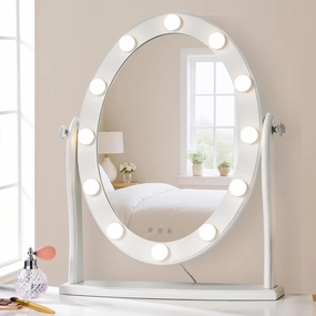 LUXFURNI Vanity Mirror with Lights, 12 LED Lights Makeup Mirror Smart Touch Control Dimmable 3 Color Modes, 90°Rotation, White