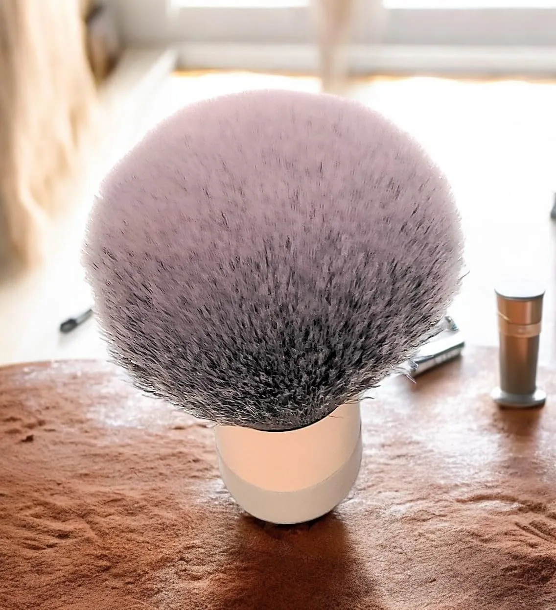 Luxurious and Large Soft Fluffy Powder Brush, Use as a Spray Tan Finishing Tool, Multipurpose Face and Body Barber and Beauty Tool, firmer than Violet, Large Kabuki Brush by BevyGold (Rosegold)