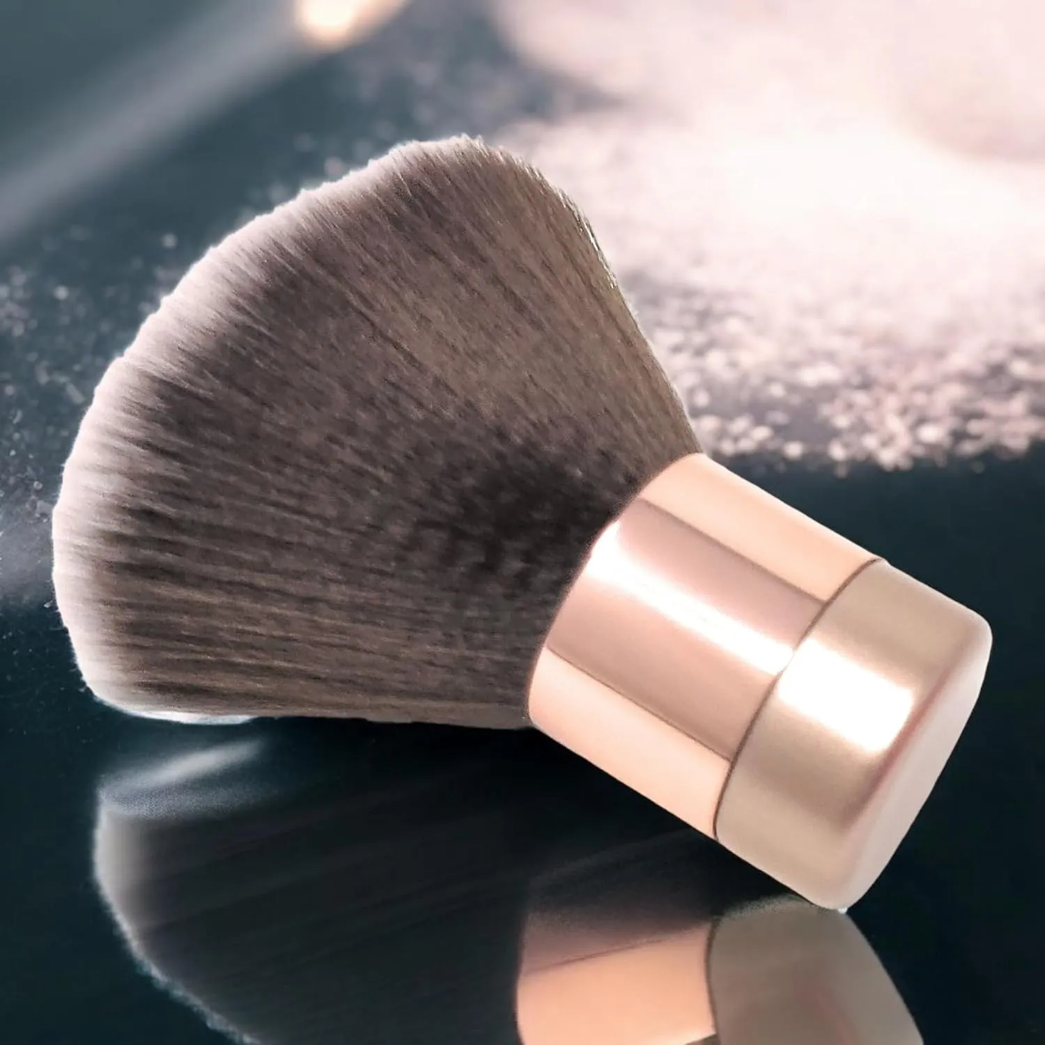 Luxurious and Large Soft Fluffy Powder Brush, Use as a Spray Tan Finishing Tool, Multipurpose Face and Body Barber and Beauty Tool, firmer than Violet, Large Kabuki Brush by BevyGold (Rosegold)