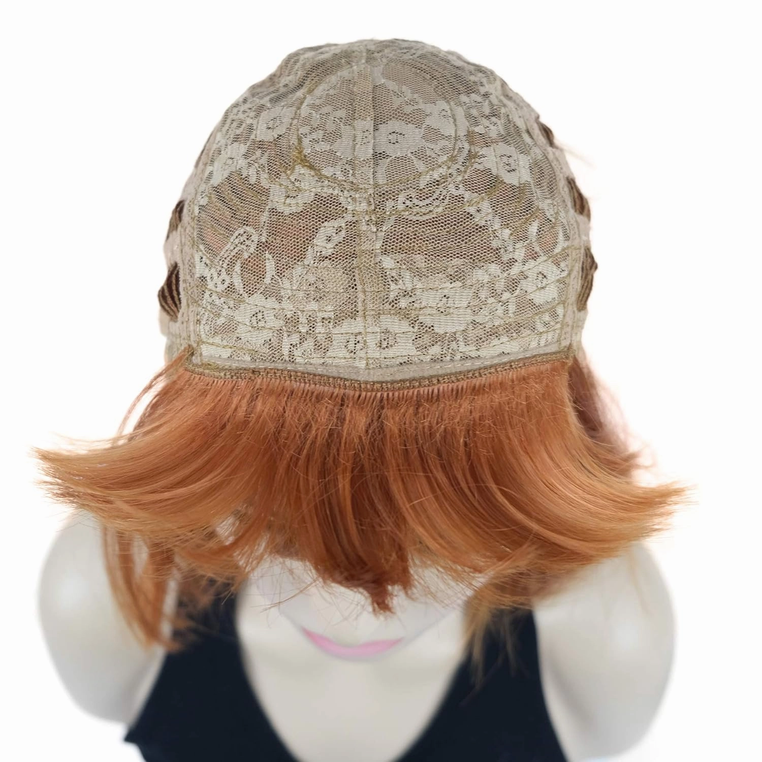 Lydell 8" Straight Short Bob Hair Flat Bangs Cute Central Dot Skin Top Heat Resistant Synthetic Wigs (130A Fox Red)