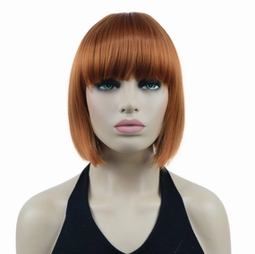 Lydell 8" Straight Short Bob Hair Flat Bangs Cute Central Dot Skin Top Heat Resistant Synthetic Wigs (130A Fox Red)