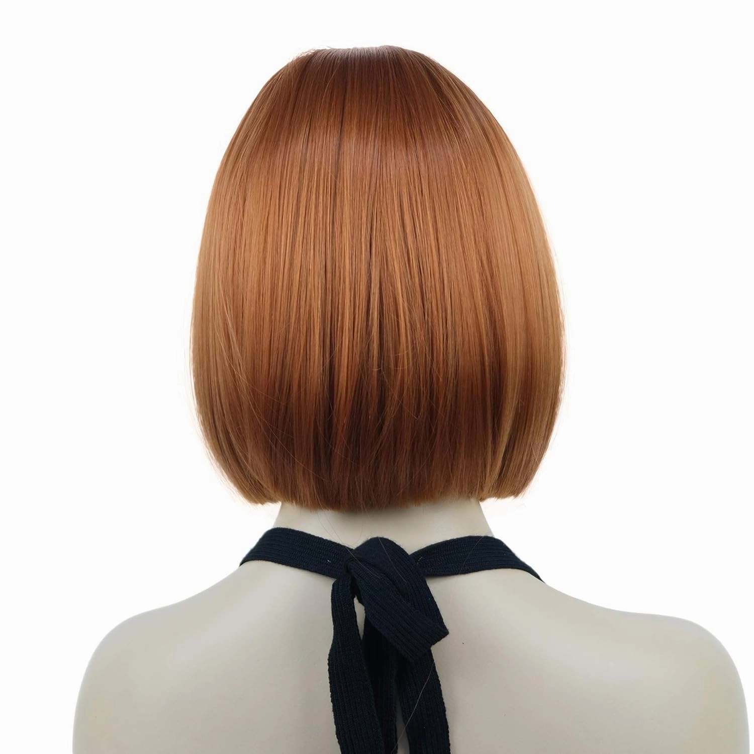 Lydell 8" Straight Short Bob Hair Flat Bangs Cute Central Dot Skin Top Heat Resistant Synthetic Wigs (130A Fox Red)