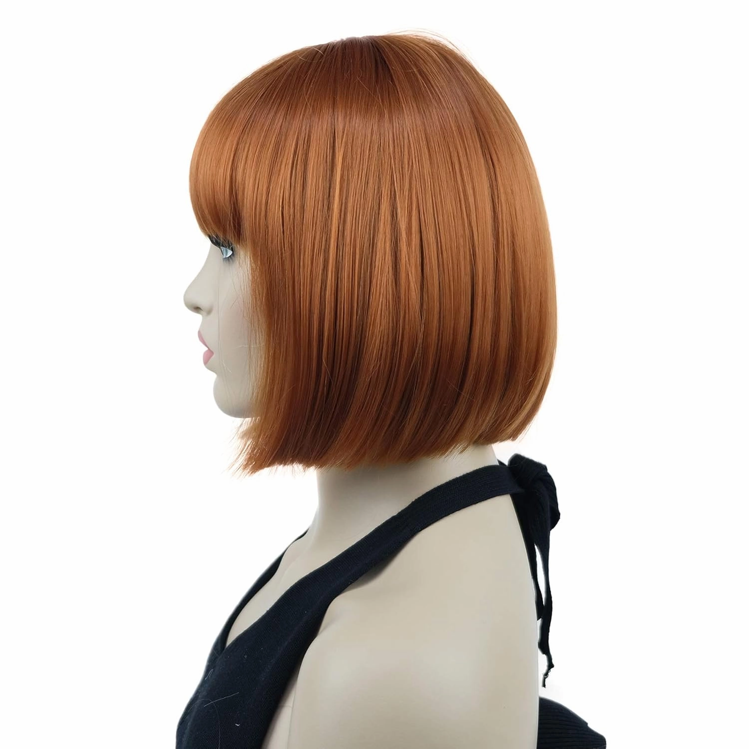 Lydell 8" Straight Short Bob Hair Flat Bangs Cute Central Dot Skin Top Heat Resistant Synthetic Wigs (130A Fox Red)