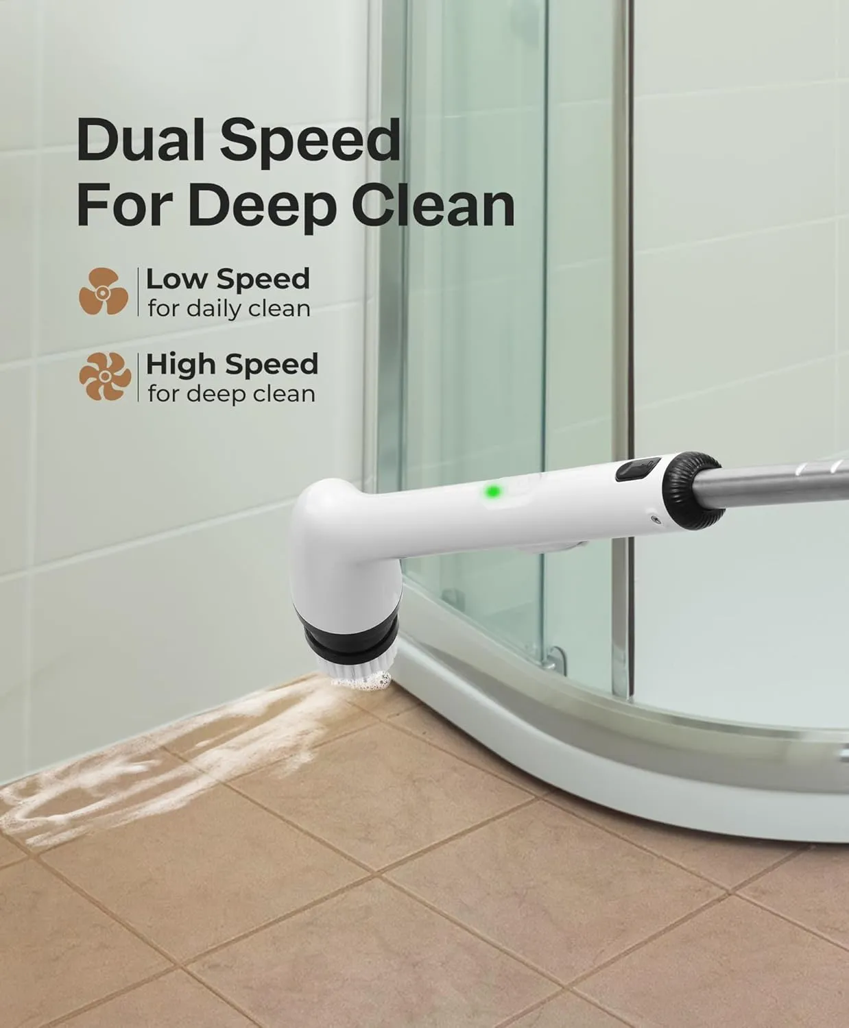 LyriFine Electric Spin Scrubber, New Full-Body IPX7 Waterproof Bathroom Cleaner Brush, Shower Scrubber with Long Handle & 2 Speed, Heads Replacement, Cleaning Supplies for Tub Shower Tile Floor