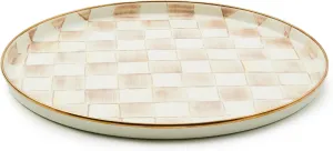 MACKENZIE-CHILDS Enamel Round Tray, Unique Serving Platter for Food and Drinks, Brown-and-White Mocha Check