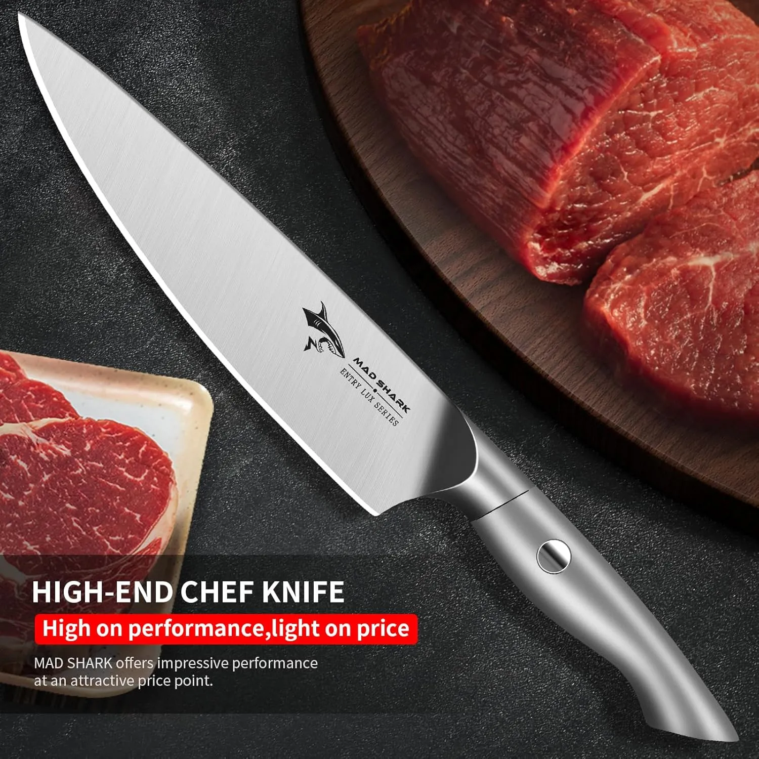 MAD SHARK 8 Inch Chef Knife - Professional Kitchen Knife with German High Carbon Steel, Ultra Sharp & Ergonomic Handle for Meat, Vegetables (Gift Box)