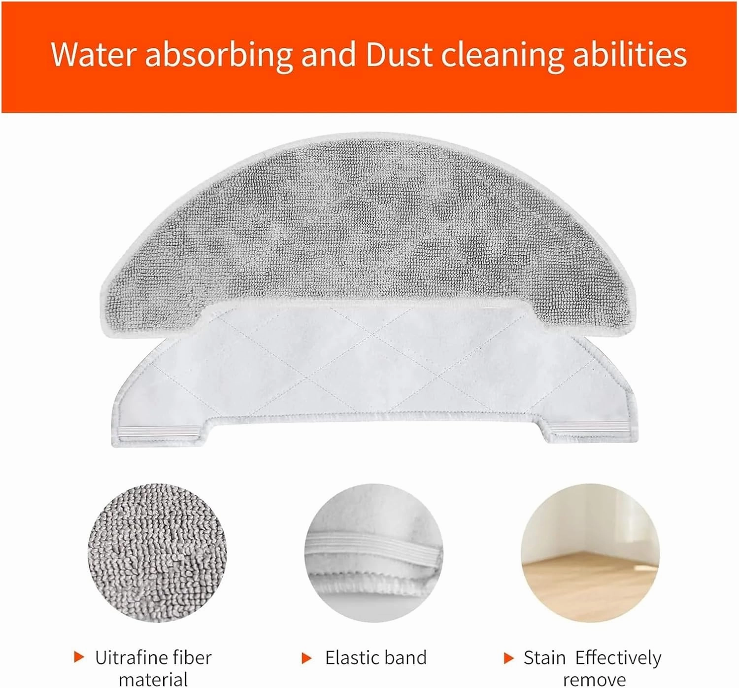 Main Side Brush Hepa Filter Mop Rag Accessories，Compatible for Ultenic，D5 Series D5S / D5S Pro / D5S Pro  Robot Vacuum Cleaner Parts(4 mops)