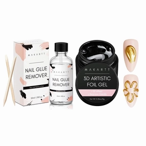 Makartt 3D Nail Foil Glue, 8ml Foil Transfer Gel Foil Adhesive Glue Bundle with Makartt Nail Glue Remover for Acrylic Nails Press on Nails