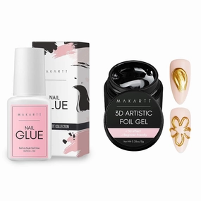Makartt 3D Nail Foil Glue, 8ml Foil Transfer Gel Foil Adhesive Glue Bundle with Makartt Super Strong Nail Glue for Press On Nails with Brush