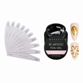Makartt 3D Nail Foil Glue with Nail File Bundle, 8ml Foil Transfer Gel Foil Adhesive Glue, 100/180 Grit Nail Files for Acrylic Nails Gel