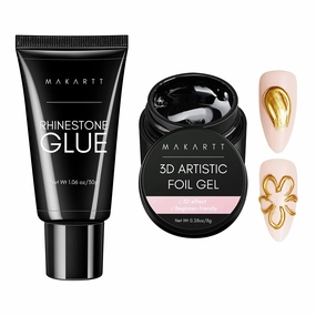 Makartt 3D Nail Foil Glue with Nail Rhinestone Glue for Nails Bundle, 8ml Foil Transfer Gel Foil Adhesive Glue, Super Strong Gel Nail Glue for Rhinestones for Nails