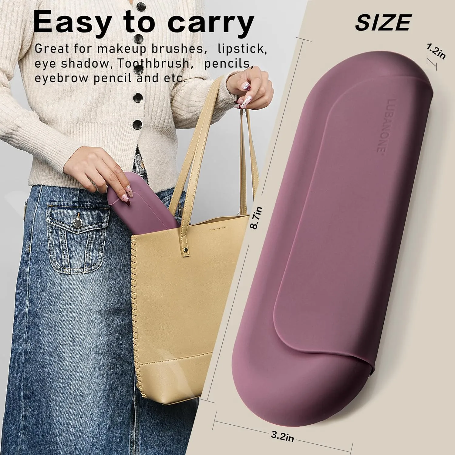 Makeup Brush Holder Magnetic Closure Make Up Brushes Organizer Silicone Makeup Bag Travel Essentials (Grape Purple)