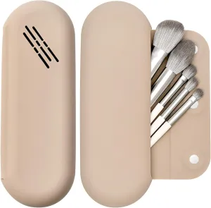 Makeup Brush Holder Magnetic Closure Make Up Brushes Organizer Silicone Makeup Bag Travel Essentials (Khaki)