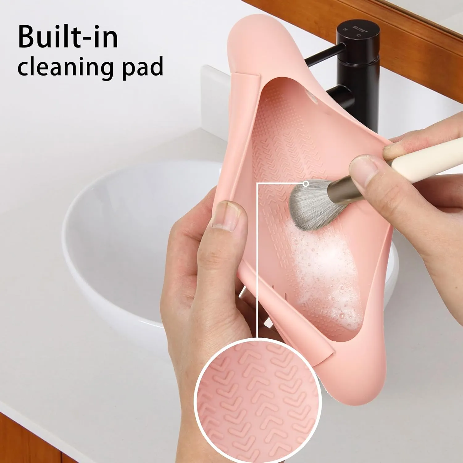 Makeup Brush Holder Magnetic closure Make Up Brushes Organizer Silicone Makeup Bag Travel Essentials (Pink)