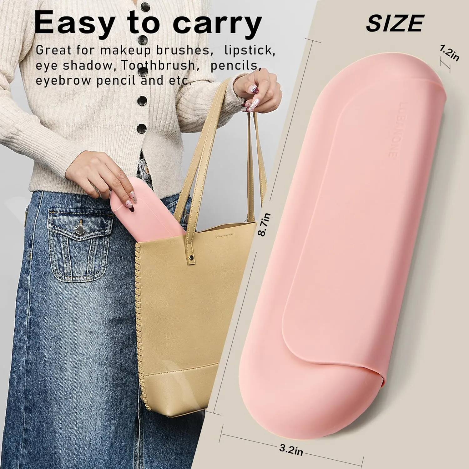 Makeup Brush Holder Magnetic closure Make Up Brushes Organizer Silicone Makeup Bag Travel Essentials (Pink)
