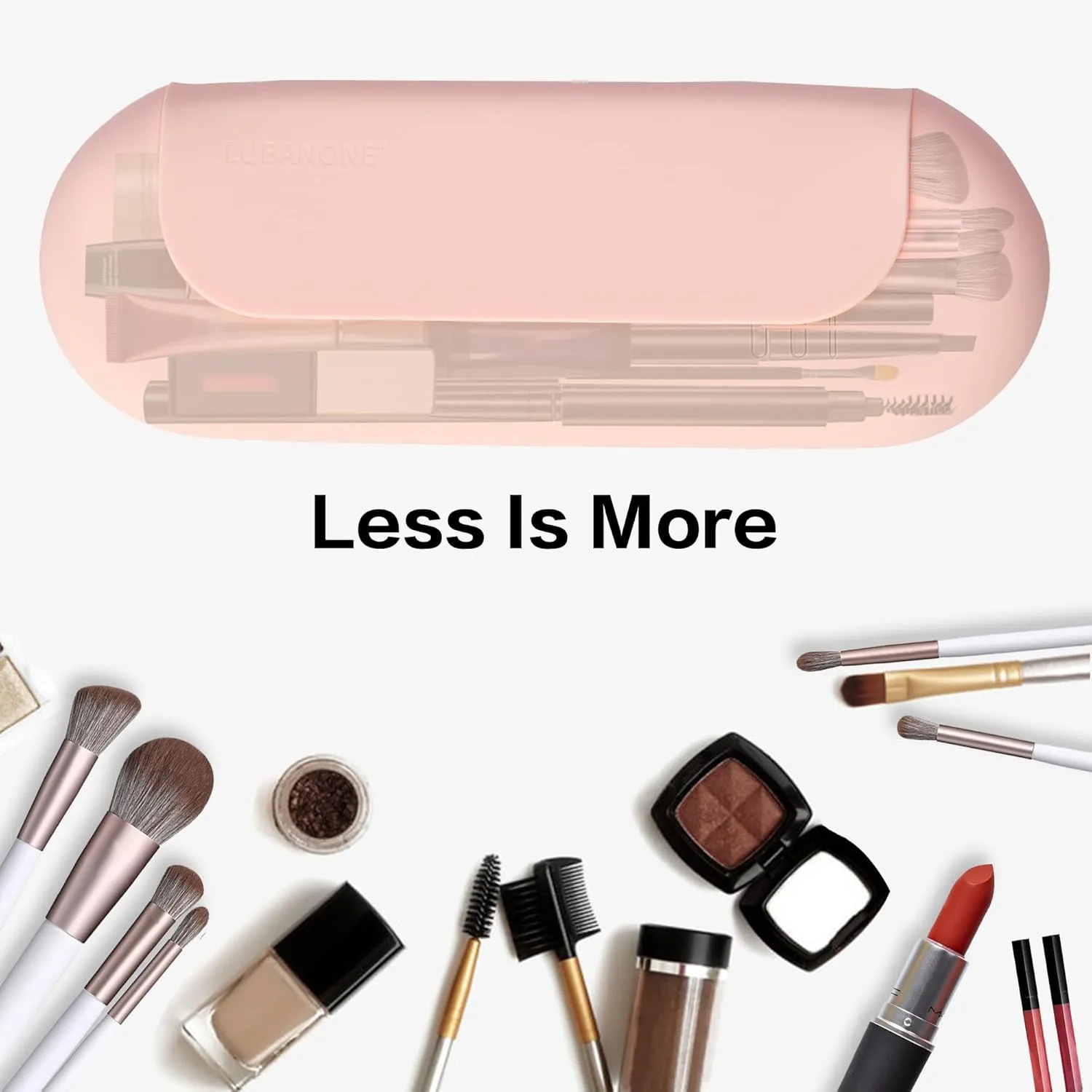 Makeup Brush Holder Magnetic closure Make Up Brushes Organizer Silicone Makeup Bag Travel Essentials (Pink)