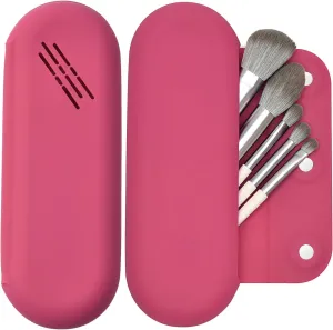 Makeup Brush Holder Magnetic Closure Make Up Brushes Organizer Silicone Makeup Bag Travel Essentials (Rose Red)