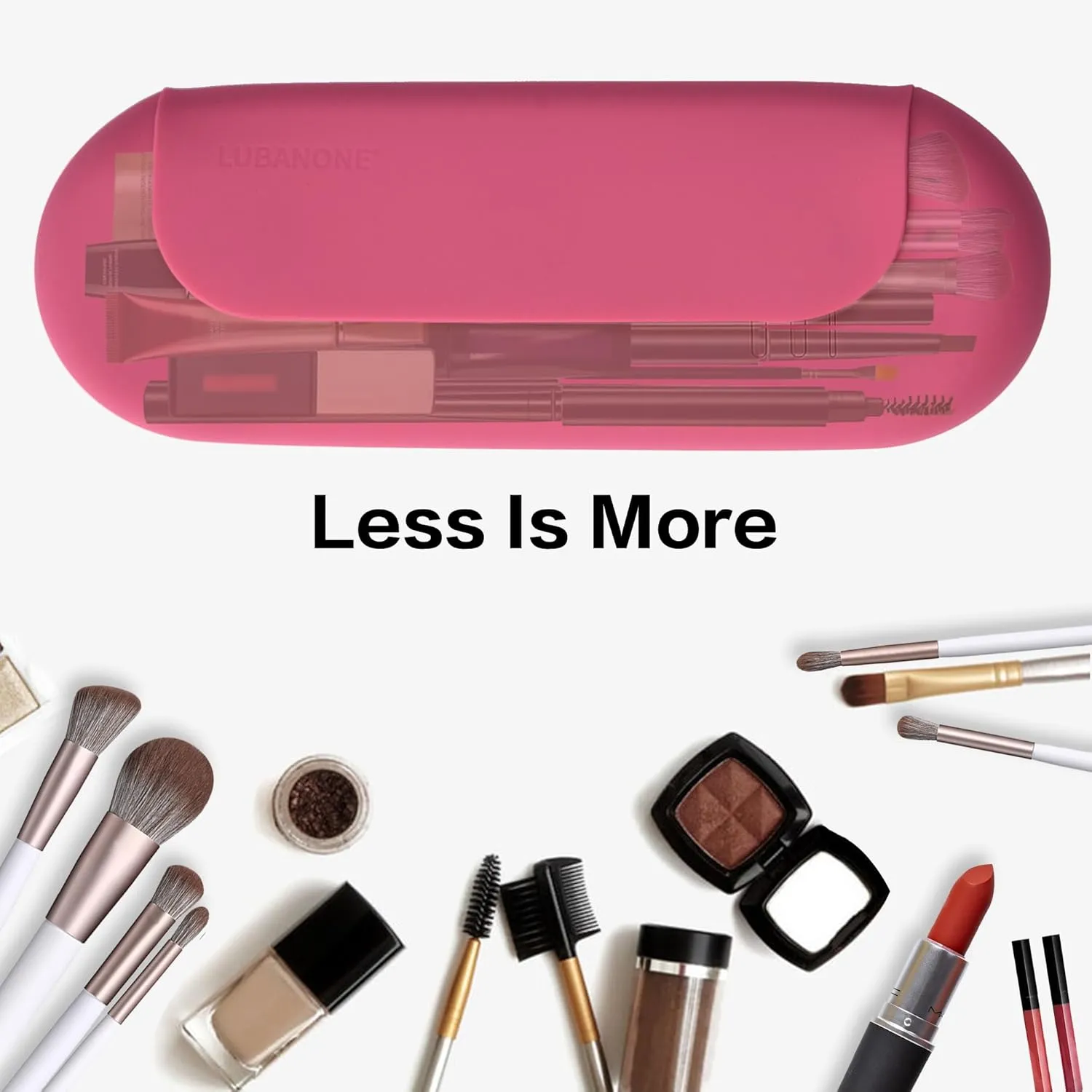 Makeup Brush Holder Magnetic Closure Make Up Brushes Organizer Silicone Makeup Bag Travel Essentials (Rose Red)