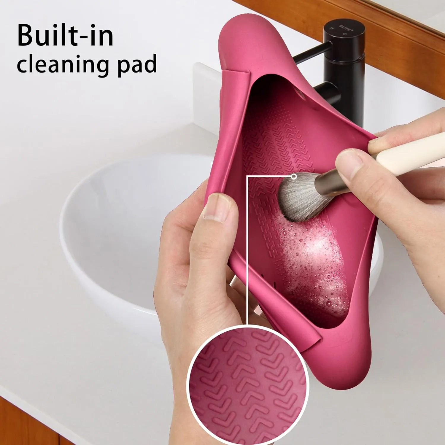 Makeup Brush Holder Magnetic Closure Make Up Brushes Organizer Silicone Makeup Bag Travel Essentials (Rose Red)