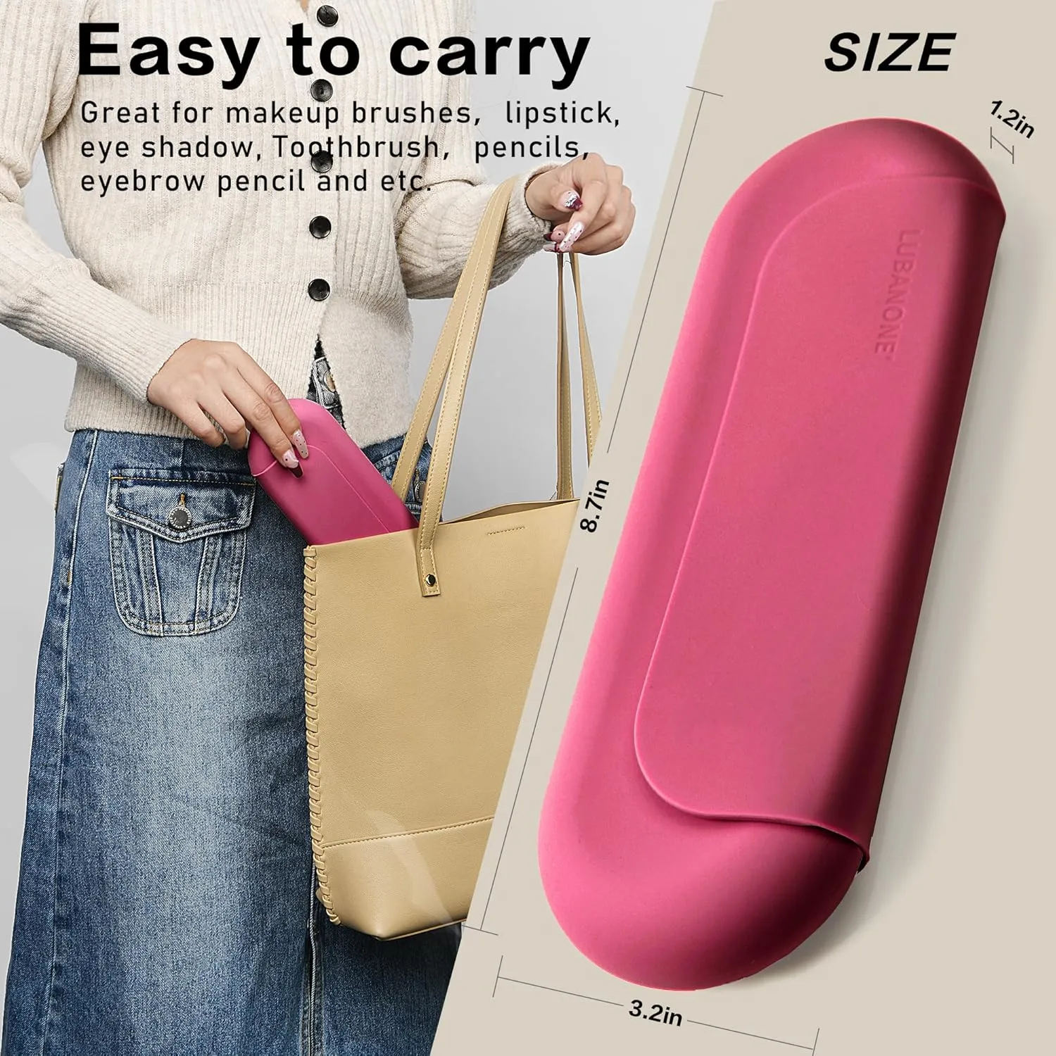 Makeup Brush Holder Magnetic Closure Make Up Brushes Organizer Silicone Makeup Bag Travel Essentials (Rose Red)
