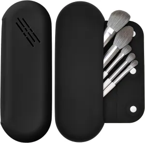 Makeup Brush Holder Magnetic Closure Make Up Brushes Organizer Silicone Makeup Bag Travel Essentials(Black)