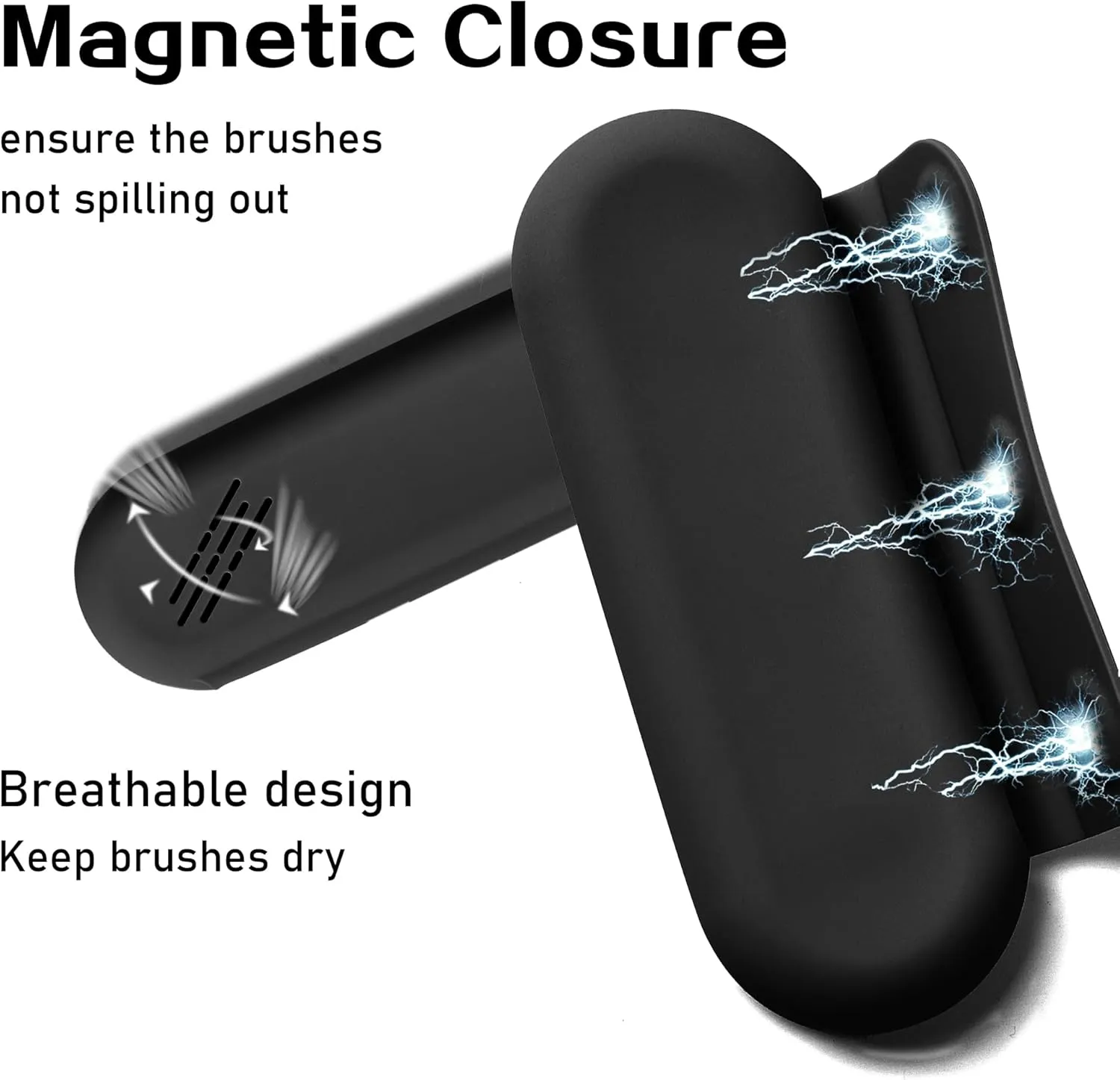 Makeup Brush Holder Magnetic Closure Make Up Brushes Organizer Silicone Makeup Bag Travel Essentials(Black)